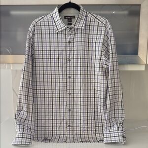 Michael Kors Men's Purple and White Plaid Shirt